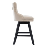 Swivel Velvet Barstools with Button Tufted Decoration and Wooden Legs, and Chrome Nailhead Trim, W1143P241329
