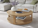 40inch Large Curved 2 Tier Traditional Round Circle Wooden Center Coffee Table,Rounded Table with W2582P308198