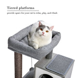 ZUN Modern Wood Cat Tree Cat Tower With Double Condos Spacious Perch Sisal Scratching Posts and 06646729