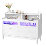 ZUN White Wood Tempered Glass Drawer Dresser with LED Light Strips & Charging Station & USB Ports Bed 58583809
