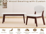 1 Table 2 Chairs 1 Bench Dining Set, Rubber Wood Frame with Beige Upholstered Seats, Deep Walnut 24362800