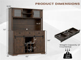 Brown Farmhouse 72" Pantry Cabinet with Hutch, Sliding Barn Doors & Wine Storage Rack 31427693