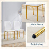 Luxury Simple Chair - Set of 4 White PU Material High Resilience Dining Chair with Metal Gold W1151P282689
