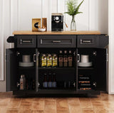 K&K 54inch Large Kitchen Island with Rubber Wood Drop Leaf, Embossed Texture Rolling Kitchen Cart on N707P195395B