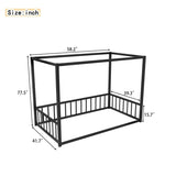 Twin size sunshade floor bed, iron double-size bed frame, modern low-profile double-size bed, W1858P282499