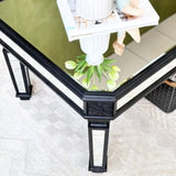 Silver Mirrored Coffee Table, Black Vintage Carved Wooden, Rectangle Glass Tea Table with Mirrored 12893782
