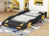 Twin Size Race Car-Shaped Platform Bed with Wheels and Storage, BlackYellow WF305759AAB
