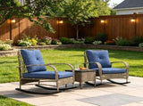 Gray 3-Piece Wicker Patio Set Outdoor PE Rattan Rocking Chairs with Coffee Table & Cushions for 31265320