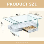 ZUN 43.3 Inch Modern Two-Tier Coffee Table - Clear Tempered Glass and White Marble Texture, W1151P232633