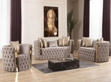 Naomi Button Tufted Chair with Velvet Fabric and Gold Accent in Taupe B00961117