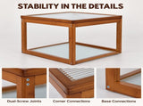 Small Square Coffee, Coffee with Storage - 2-Tier Real Bamboo & Fluted Glass Coffee W2641P566264