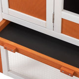 ZUN 2-Story Wooden Rabbit Hutch Bunny Cage, Chicken Coop, Pet House for Small Animals, Orange + White W2181P151907