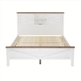 Farmhouse Platform Bed with Double Sliding Barn Door, Queen Size Rustic Wood Bed with
Charging WF317944AAK