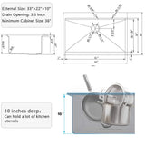 ZUN Workstation 33-inch Drop-In 16 Gauge Kitchen Sink R10 Radius Stainless Steel Kitchen Sink Single JYSB322BN