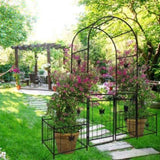Metal Garden Arch with Gate 79.5'' Wide x 86.6'' High Climbing Plants Support Rose Arch Outdoor 50043989