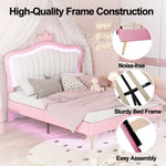 ZUN Queen Size Upholstered Bed Frame with LED Lights,Modern Upholstered Princess Bed With Crown WF307963AAH