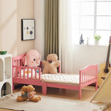 Single-Tier Vertical Slat Wooden Bed with Side Rails Pink, Pine, Kids Bedroom Furniture Safe & 18653966