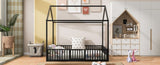 Full Size Metal House Bed with Fence and Door, Black MF315933AAB