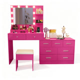 Barbie pink particleboard with a textured melamine finish, 9 drawers, 2 shelves, desktop storage, 60986650