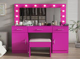 Vanity Desk Set with Large Lighted Mirror Powre Outlet, Glass Top Makeup Vanity with 3 Drawers 20197617