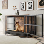 ZUN Dog Crate Furniture, Wooden Dog Crate Table, 38.9" Dog Kennel with 2 Slidings and Thick Iron W840P203068