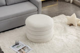 007-Velvet Fabric Storage Round Ottoman Footstool With Wooden Shelving,Ivory W527121976