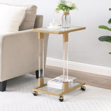Golden Side Table, Acrylic Sofa Table, Glass Top C Shape Square Table with Metal Base for Living W82153574