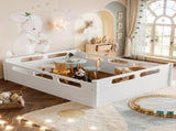 Queen Size Floor Platform Bed with Full-length Guardrails, Low Profile Queen Bed Frame, No Box W1580P438794