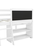 ZUN Twin Size Low Loft Bed with Two Movable Shelves and Ladder,with Decorative Guardrail 20211914