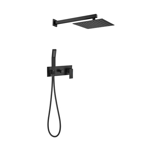 ZUN Brass Matte Black Shower Faucet Set Shower System 10 Inch Rainfall Shower Head with Handheld Sprayer 57003822