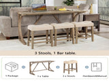4-Piece Bar Table Set with Power Outlet, Dining Bar Table and Chairs Set,Bar Table Set with 3 Padded W1998P193823