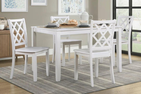 ZUN Classic Transitional 5pc Dining Set White Finish Dining Table and Four Side Chairs Set Lattice-Back B011P144224