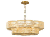 21.65" 2-Tier Gold Paper Rope Chandelier, 6xE26 Max 60W Pendant Light with Adjustable Hanging Chain W6558P574499
