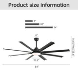 84 Inch Modern Large Design Ceiling Fans With Smart Remote Control 8 Fan Blades for Living Room W934P262458