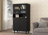 Tempered Glass Door Tall Storage Bookcase with adjustable board, 4 doors MDF painting finished W409P171434
