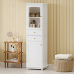 ZUN 63" Tall Bathroom Storage Cabinet with Glass Doors, Free-Standing, Two Drawers, and Adjustable N729P171305K