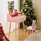 Kids Vanity Table and Chair Set, Girls Vanity with Mirror & 3-Color LED Lights, 1 Large Drawer & 11882332