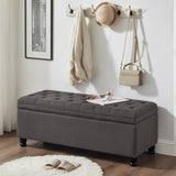Upholstered tufted button storage bench ,Linen fabric entry bench with spindle wooden legs, Bed W2186P151307