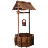 ZUN Rustic Wooden Wishing Well Planter Outdoor Home Décor for Patio, Garden, Yard w/Hanging Bucket W465P215367