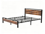 King Size Metal Wood Platform Bed Frame, 3-Panel Fire Burnt Brown Wood Grain Headboard with LED 14182096