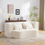 Queen Size Modern White Floor Sofa with 4 Pillows, Plush Fabric Futon Sofa Couch, High-Density Foam W3612P336073