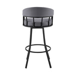 ZUN Palmdale 30" Swivel Slate Gray Faux Leather and Black Metal Bar Stool B2736P268591