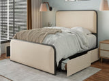 Modern Metal Bed Frame with Curved Upholstered Headboard and Footboard Bed with 4 Storage Drawers, N701P229017B