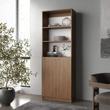 Beyerville Bookcase with Open Storage and 2 Doors, Natural Oak and White B128P314795