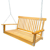 ZUN Front Porch Swing with Armrests, Wood Bench Swing with Hanging Chains,for Outdoor Patio ,Garden 05840270