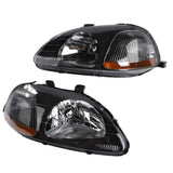 2pcs Front Left Right Headlights for Honda Civic 1996-1998 2/3/4dr Models Only Black 37908462