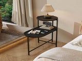 Round Coffee Table with Storage Tray 2 Tier Oval End Tables Wooden Small Side Table for Living Room 92560244