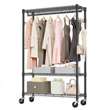 Rolling Clothes Rack Heavy Duty, 3-Tier Garment Rack on Wheels for Hanging Clothes with 1 Rod, Metal T3651P367659