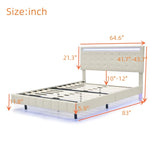 ZUN Queen Size Floating Bed Frame with LED Lights and USB Charging,Modern Upholstered Platform LED Bed WF308894AAA