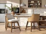 Bahama 26" Cane Rattan High-Back Swivel Counter Stool with Recessed Arms, Two-Tone Neutral Gray B2719P395569